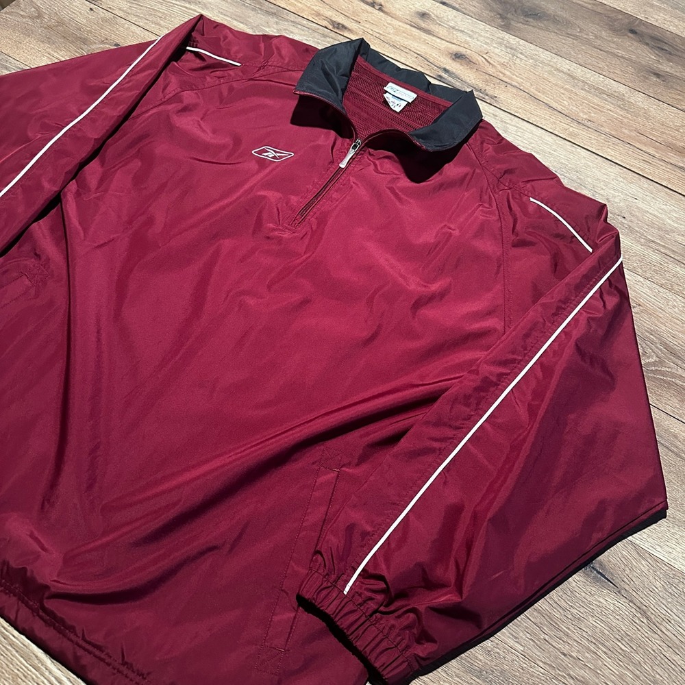 Vintage Reebok Burgundy Red Quarter Zip Windbreaker Jacket Mens XL